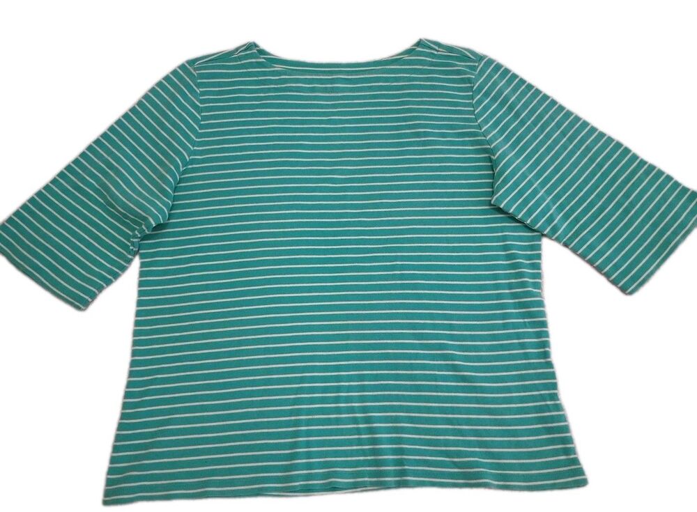 ​Christopher & Banks Women's Large Teal Green White Striped 100% Cotton Top L